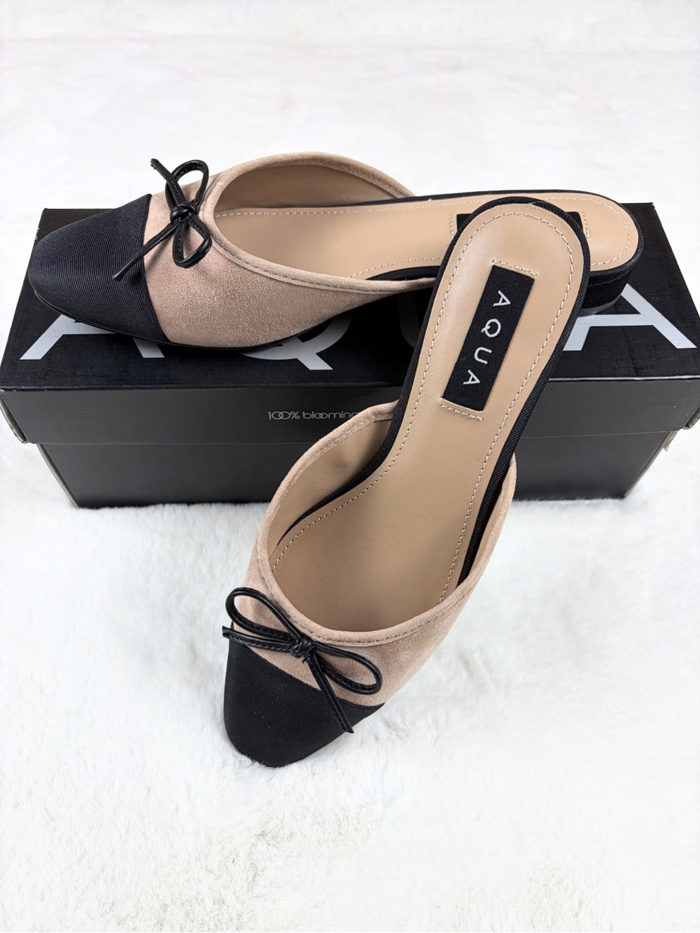 AQUA Bloomingdale’s Snip Toe Flats NEW Black/Nude 8